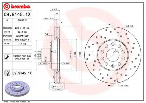 BREMBO 0991451X гальмівний диск