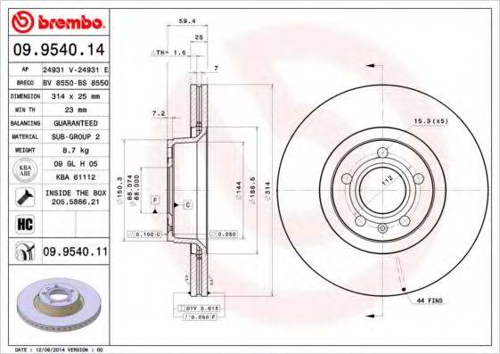 BREMBO 09954014 гальмівний диск