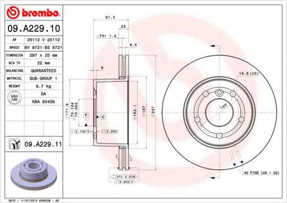 BREMBO 09A22911 гальмівний диск