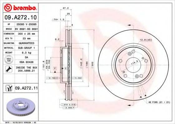 BREMBO 09A27210 гальмівний диск