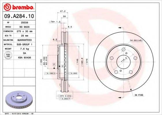 BREMBO 09A28410 гальмівний диск