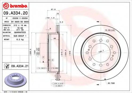 BREMBO 09A33421 гальмівний диск