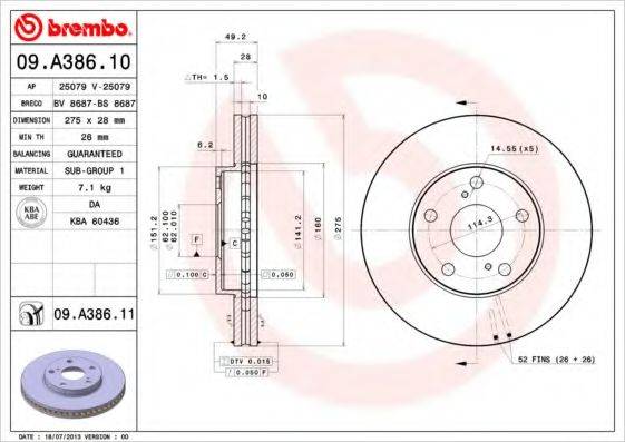 BREMBO 09A38610 гальмівний диск