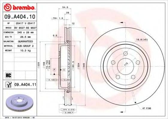 BREMBO 09A40410 гальмівний диск