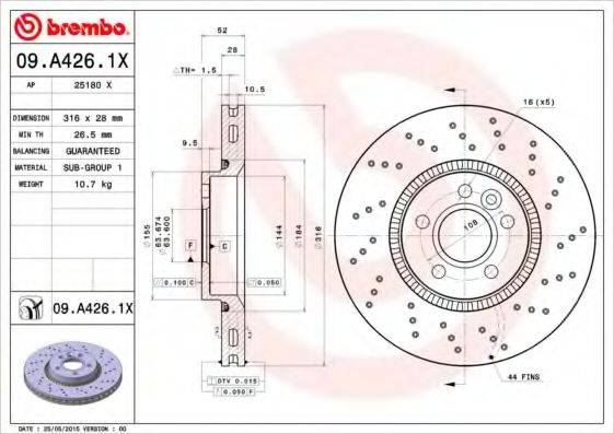 BREMBO 09A4261X гальмівний диск