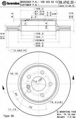 BREMBO 09A74221 гальмівний диск