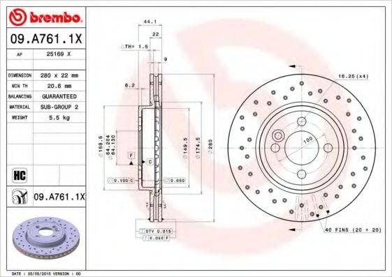 BREMBO 09A7611X гальмівний диск