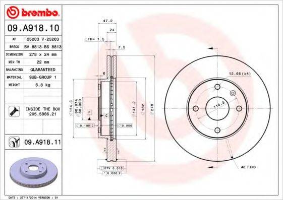 BREMBO 09A91810 гальмівний диск