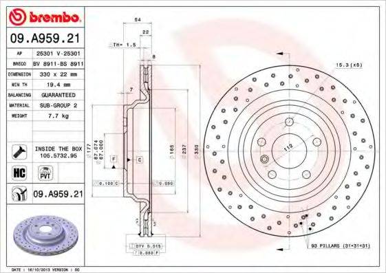 BREMBO 09A95921 гальмівний диск