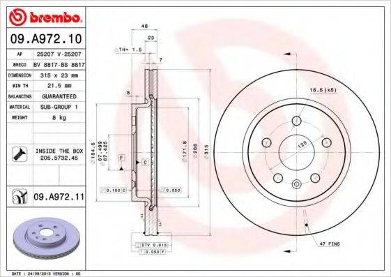 BREMBO 09A97211 гальмівний диск