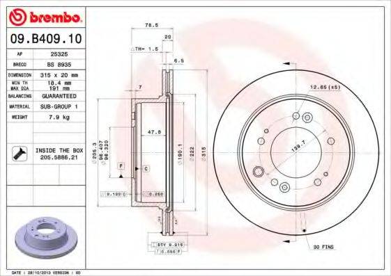 BREMBO 09B40910 гальмівний диск