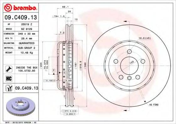 BREMBO 09C40913 гальмівний диск