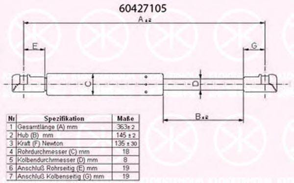 KLOKKERHOLM 60427105 Газова пружина, заднє скло