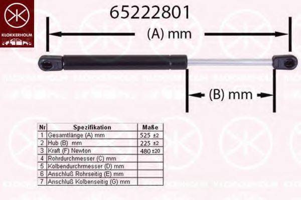 KLOKKERHOLM 65222801 Газова пружина, капот